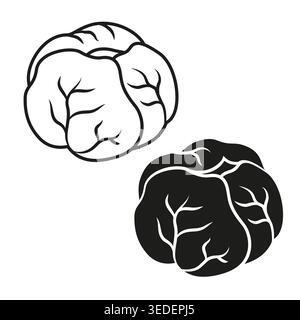 Cabbage, lettuce set with outline and solid black styles, simple vegetable symbol collection isolated on white background for food design Stock Vector