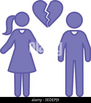 Colored Broken Heart Icon. Vector Icon. Woman, Man, and Two-Halves Heart. Severe Emotional Pain. Emotion, Mental Health Stock Vector