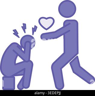 Colored Kindness Icon. Vector Icon. Person Comforting a Crying Person. Compassion, Caring, and Selflessness. Heart Concept Stock Vector