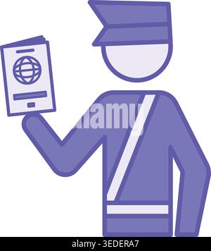 Colored Customs Officer Icon. Vector Illustration. Customs Inspector. Person Checking Documents and Belongings of Passengers Crossing the Border. Migr Stock Vector