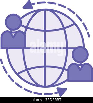 Colored Global Movement Icon. Vector Illustration. Planet Earth, People, and Arrows. Activists Around the World with Common Goals. Migration Concept Stock Vector