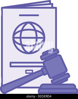 Colored Immigration Law Icon. Vector Illustration. Passport and Judge's Gavel. National Laws Regulating Entry and Exit from the Country. Migration Con Stock Vector