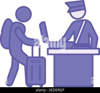 Colored Border Control Icon. Vector Illustration. Customs Officer Checking the Luggage of a Person with a Suitcase. Checking the Legality of Border Cr Stock Vector