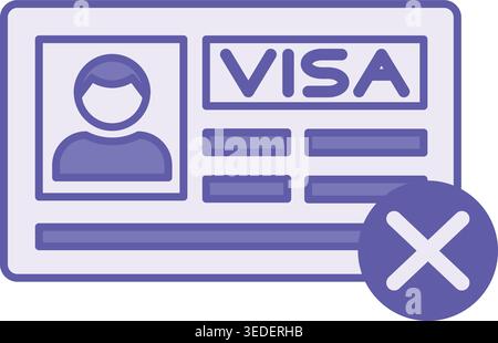 Colored Visa Denied Icon. Vector Illustration. Visa Rejected. Entry Ban. Migration Concept Stock Vector