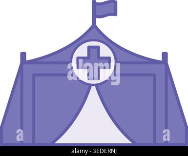 Colored Refugee Camp Icon. Vector Illustration. Tent with Cross and Flag. Refugee Shelter, Aid. Migration Concept Stock Vector