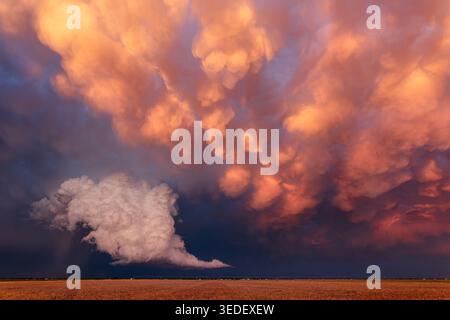 Mammatus clouds at sunset in Lubbock, Texas Stock Photo
