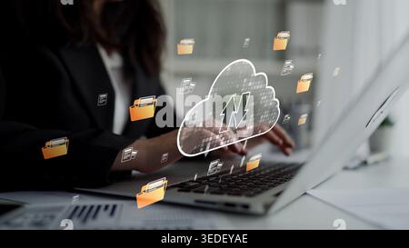 Cloud computing, cloud strategy, and cloud technology transforming digital infrastructure with scalable services, secure data storage, and cloud-based Stock Photo