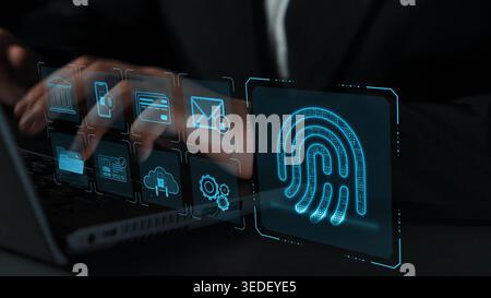 System for safeguarding digital identity using fingerprint authentication, encryption, and secure access protocols across cloud, device, and personal Stock Photo