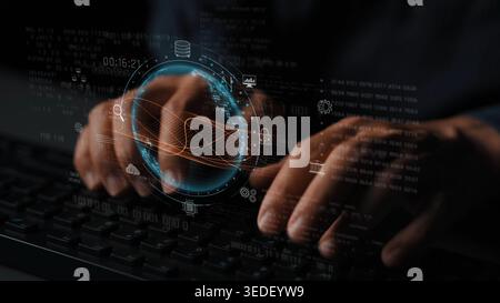 Global AI and data processing system enhances data, AI, and processing efficiency through digital network and global integration of intelligent Stock Photo