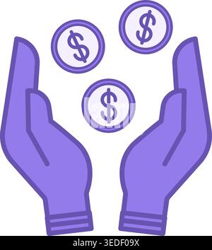 Colored Savings Icon. Vector Icon of Dollar Coins in Hands. Business And Finance Concept Stock Vector