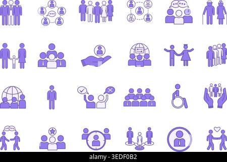 Colored Set of People Icons. Vector Icons of Population, Teams, Family, Children, Seniors, Group, Humanity and Other Stock Vector