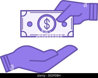 Colored Loan Icon. Vector Icon of Human Hand Giving Dollar Bill to Another Hand. Instant Credit, Timely Payment. Business And Finance Concept Stock Vector