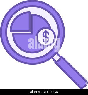 Financial Monitoring Color Icon. Business Analysis Financial Graph. Vector Icon. Data Analytics in a Magnifying Glass. Business and Finance Concept Stock Vector