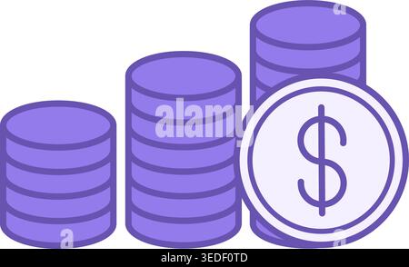 Colored Coins Icon. Vector Icon of Three Stacks of Dollar Coins. Business and Finance Concept Stock Vector