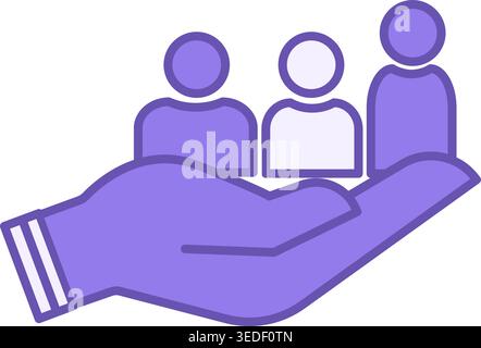 Colored Inclusion Icon. Vector Icon of Different People on Human Hand. Symbol of Gender Diversity. Core Values Concept Stock Vector