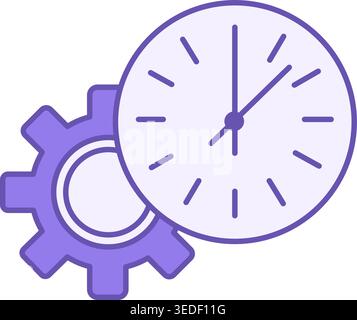 Time Management Color Icon. Vector Icon of Gear and Clock. Business and Management Concept Stock Vector