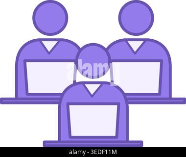 Colored Training Icon. Vector Icon of Employees with Laptops at Advanced Training Courses. Business and Management Concept Stock Vector