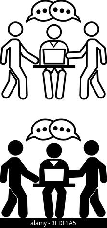 Communication icons. Black and White Vector Icons. Office Employees Communicate and Solve Work Issues. Concept of Working Together and Management Stock Vector