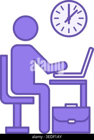 Employee Colored Icon. Vector Icon of a Man Working on a Laptop. Work Briefcase and Watch. Human Resource Management Concept Stock Vector