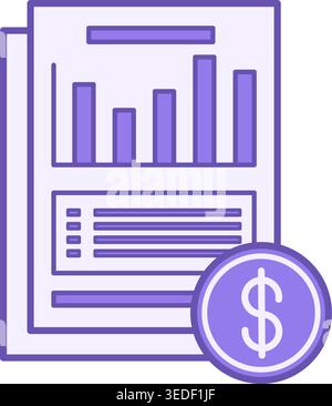 Financial Statement Color Icon. Vector Icon of Financial Documents with Chart and Dollar Sign. Business and Finance. Accounting Concept Stock Vector