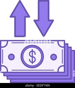 Profit and Loss Colored Icon. Vector Icon of Stacks of Money and Up and Down Arrows. Business and Finance. Accounting Concept Stock Vector