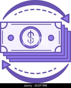 Money Flow Colored Icon. Vector Icon of Packs of Dollars and Arrows. Accounting Concept Stock Vector
