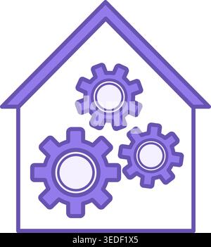 Colored Workshop Icon. Vector Icon of Building and Working Gears Stock Vector