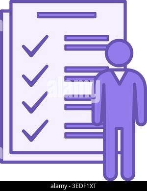 Colored Activity Icon. Vector Icon of Person and Sheets with Work Done Items. Workflow Activity. Workshop concept Stock Vector