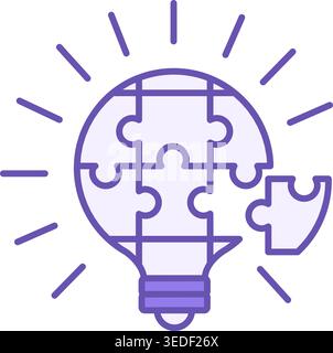 Problem Solving Color Icon. Vector Icon of a Glowing Light Bulb in the Form of a Folding Puzzle. Puzzle Solution. Business and Workshop Concept Stock Vector