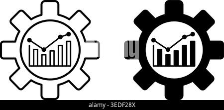 Productivity Icons. Black and White Vector Icons of Gear and Growth Chart. Project management. Productivity increase. Workshop Concept Stock Vector