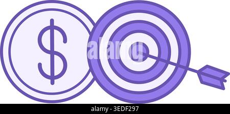 Color Financial Goals Icon. Vector Illustration. Arrow in Target and Dollar Coin. Stock Market Concept Stock Vector