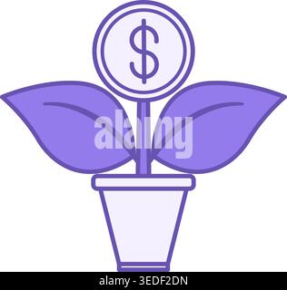 Colored Investment Icon. Vector Illustration. Dollar Coin Growing in Flower Pot. Profit from Invested Capital. Stock Market Concept Stock Vector