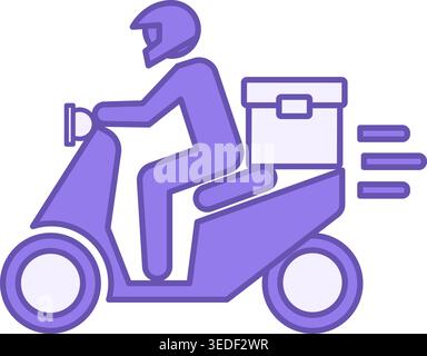 Colored Delivery Icon. Vector Illustration. Courier on Scooter and Helmet Carries Parcel to Customer. Delivery Service. Logistics Concept Stock Vector