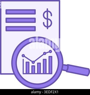 Colored Analysis Icon. Vector Illustration. Magnifying Glass Enlarges Chart. Stock Market Valuation, Stock and Securities Analysis Stock Vector
