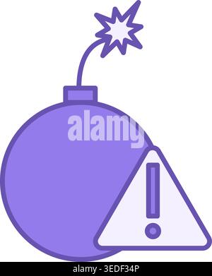 Colored Risk Icon. Vector Illustration. Bomb with Burning Fuse and Danger Sign. Risk in Business. Stock Market Concept Stock Vector