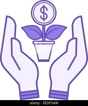 Holding Stocks Color Icon. Vector Illustration. Hands and Money Flower. Stock Market Concept Stock Vector