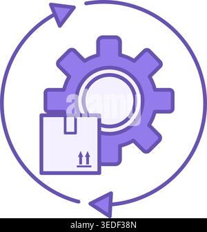 Colored Reverse Logistics Icon. Vector Illustration. Cargo Box and Gear. Returning Product to Manufacturer for Recovery or Disposal. Delivery Service Stock Vector