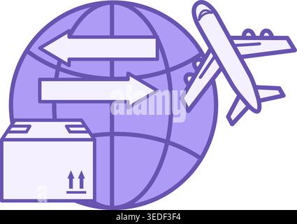 Import and Export Color Icon. Vector Illustration. Globe, Flying Airplane, and Package with Goods. International Delivery Service. Logistics Concept Stock Vector
