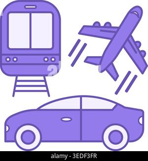 Colored Transportation Icon. Vector Illustration. Car, Train, and Airplane. Delivery Service, Logistics. Society Sector Concept Stock Vector