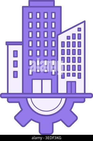 Colored Icon Infrastructure. Vector Illustration. High Rise Buildings and Gear. Buildings and City. Society Sector Concept Stock Vector