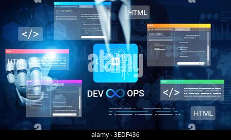 Futuristic Technology Concept with Artificial Intelligence Integration for DevOps in Web Development, Programming, and Coding Environments Gluon. Stock Photo