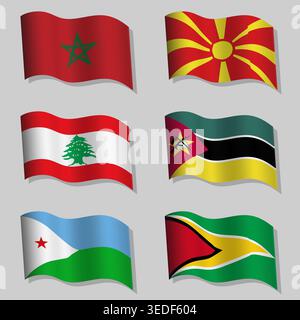 Vector abstract set of wavy flags of the world Stock Vector