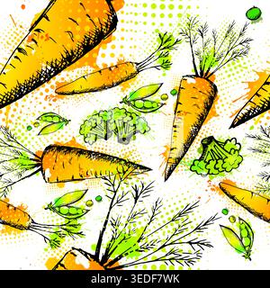 Carrot seamless pattern . Hand drawn. Not AI, vector illustration. Stock Vector