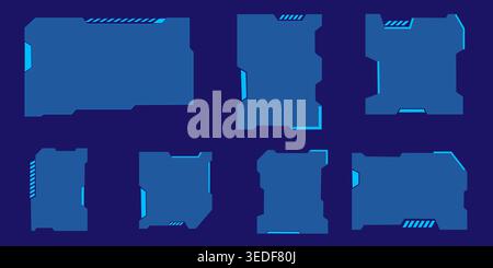 information call box bars and modern digital info boxes layout. Sci Frame HUD. Vector futuristic screens for GUI, UI design. Set titles, virtual reali Stock Vector