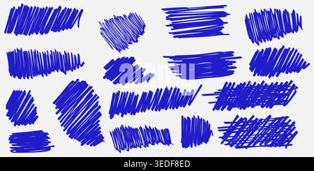 Blue  ripped grunge textures, coin scratches textures on cratchcard or lottery ticket. Hand-drawn smears. Marker, pencil, pen or ink scribbles. Vector Stock Vector