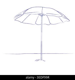 Line art drawn umbrella for beach. Sunshade equipment. Summertime relax on coast of sea, vector. Sun protection umbrella Stock Vector