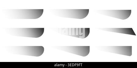 Halftone shadow set. Black dotted gradient stripe. Half tone textured shade pack for divide and separate. Vector noise dots and particles strips Stock Vector