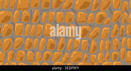 Abstract brown paving stone seamless patten. Vector cobblestone mosaic shapes natural brown textured background. Rubble stone print. Geometric gravel Stock Vector