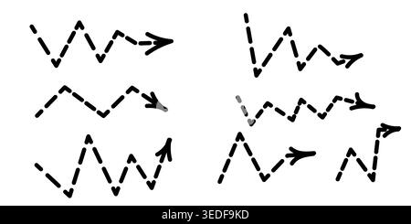 Dotted arrow icons, black dot direction symbol, dotted pointer, zig zag arrow right direction. Vector flat set arrow Stock Vector