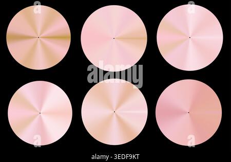 Gold and rose gold radial gradient set. Colors palette. Vector illustration, flat swatches, Background with polished, brushed gold surface. Vector ill Stock Vector